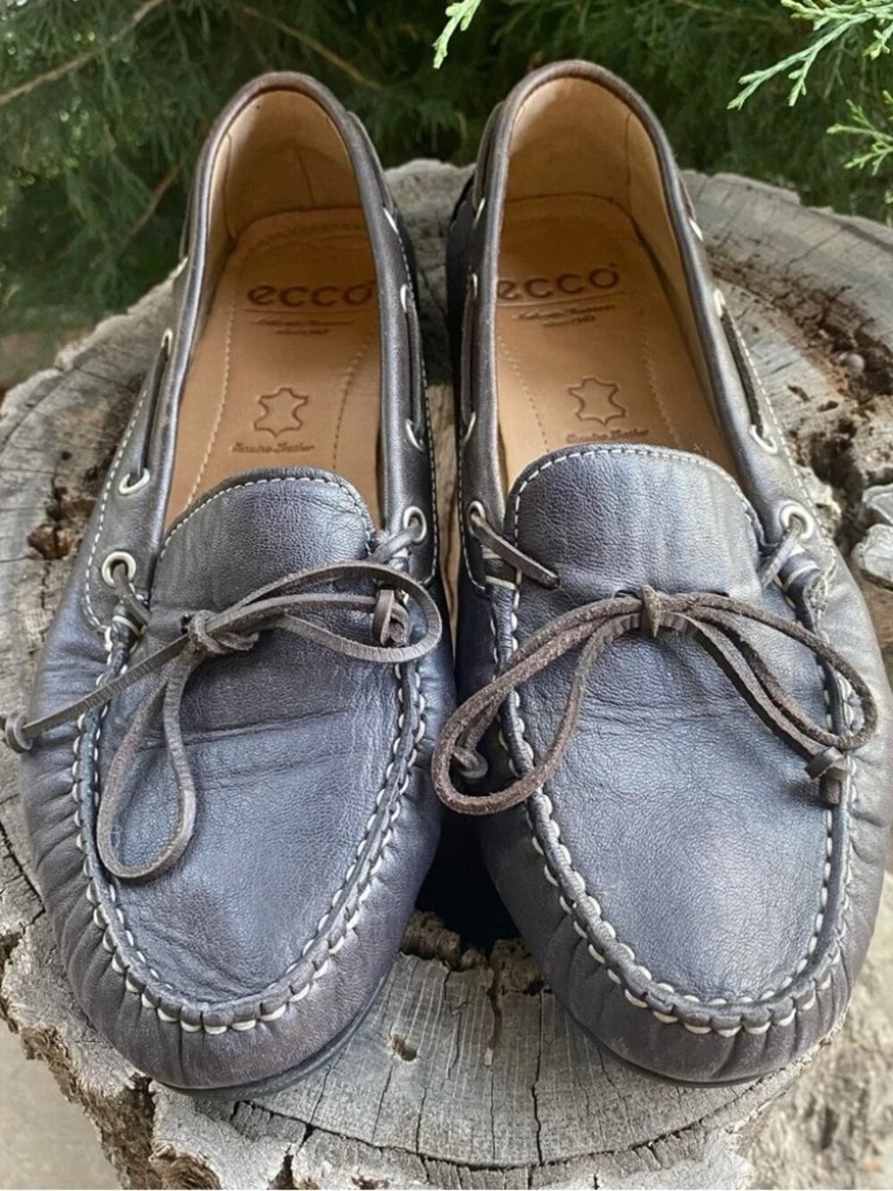 Ecco gray brown leather loafers, driving shoes, moccasins, boat shoes EU41 =US10 - Picture 1 of 8